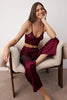 Burgundy 3-Piece Dowry Set: Lace Top, Satin Bottom, and Woven Pajama Set with Suspender Panties