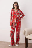 Burgundy Dog Printed Christmas-Themed Viscose Woven Pajama Set