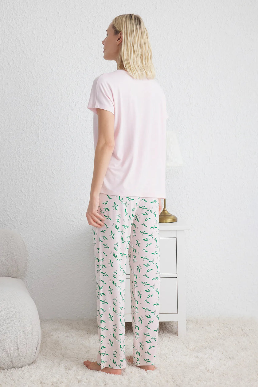 Pink Floral Knitted Pajama Set