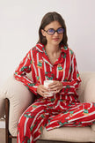 Burgundy Dog Printed Christmas-Themed Viscose Woven Pajama Set