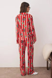 Burgundy Dog Printed Christmas-Themed Viscose Woven Pajama Set