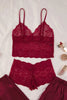 Burgundy 3-Piece Dowry Set: Lace Top, Satin Bottom, and Woven Pajama Set with Suspender Panties
