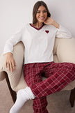 Burgundy  Heart Plaid Knit Pajama Set