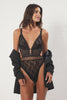 Black Tulle/Mesh and Agraffe Detailed Lace Coverless Knitted Bodysuit