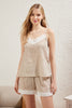 Beige Plaid Embroidered Seersucker Shorts Woven Pajama Set