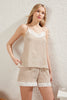 Beige Plaid Embroidered Seersucker Shorts Woven Pajama Set