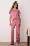 Dusty Rose Lace Detailed Viscose Knit Pajama Set
