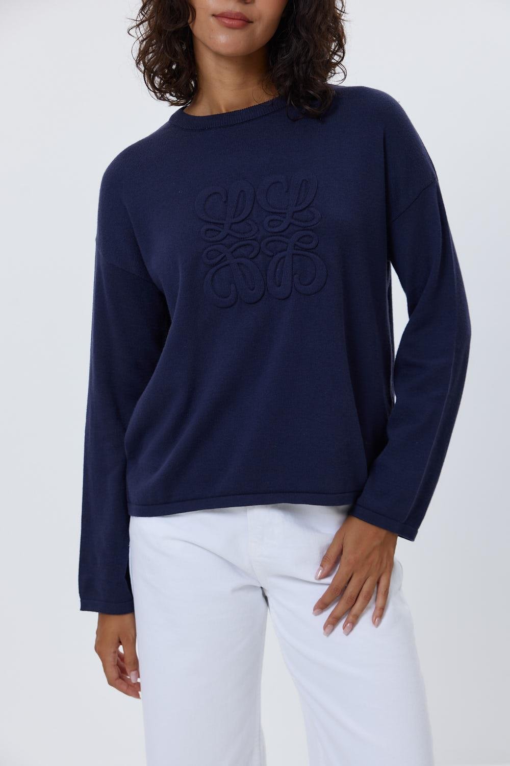 Crew Neck Basic Knitwear Navy Blue Women's Sweater