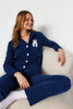 Navy Blue Polka Dot Animal Print Fleece Winter Knit Pajama Set