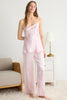 Pink Ruffled Rope Strap Satin Woven Pajama Set