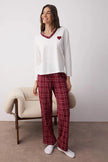 Burgundy  Heart Plaid Knit Pajama Set