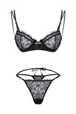Black Lace Piping Detailed Rope Strapless Knitted Underwear Set