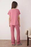Dusty Rose Lace Detailed Viscose Knit Pajama Set