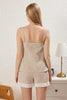 Beige Plaid Embroidered Seersucker Shorts Woven Pajama Set