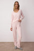Pink V-Neck Soft Touch Brushed Winter Ribbed Knit Pajama Set