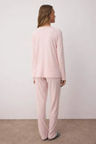 Pink V-Neck Soft Touch Brushed Winter Ribbed Knit Pajama Set