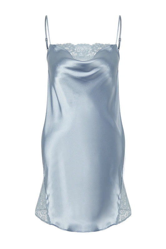 Light Blue Lace and Lace Detailed Satin Woven Nightgown