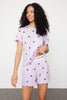 Lilac Heart Slogan Printed Elastic Detailed Ribbed Shorts Knitted Pajama Set