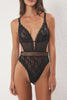 Black Tulle/Mesh and Agraffe Detailed Lace Coverless Knitted Bodysuit