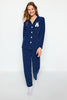 Navy Blue Polka Dot Animal Print Fleece Winter Knit Pajama Set