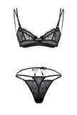 Black Lace Piping Detailed Rope Strapless Knitted Underwear Set