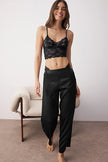 Black 3-Piece Dowry Set: Lace Top, Satin Bottom, and Woven Pajama Set with Suspender Panties