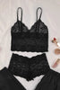 Black 3-Piece Dowry Set: Lace Top, Satin Bottom, and Woven Pajama Set with Suspender Panties