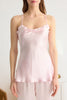 Pink Ruffled Rope Strap Satin Woven Pajama Set