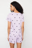 Lilac Heart Slogan Printed Elastic Detailed Ribbed Shorts Knitted Pajama Set