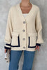 5- كارديجان شتوي صوف تريكو اوفر سايز وجيوب ملونة - Oversize Beige Knitted Cardigan Button Detailed Pockets Color