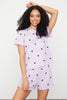 Lilac Heart Slogan Printed Elastic Detailed Ribbed Shorts Knitted Pajama Set
