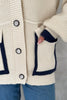 3- كارديجان شتوي صوف تريكو اوفر سايز وجيوب ملونة - Oversize Beige Knitted Cardigan Button Detailed Pockets Color