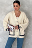 كارديجان شتوي صوف تريكو اوفر سايز وجيوب ملونة - Oversize Beige Knitted Cardigan Button Detailed Pockets Color