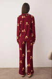 Burgundy Teddy Bear Christmas-Themed Knitted Pajama Set with Piping