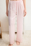 Pink Ruffled Rope Strap Satin Woven Pajama Set