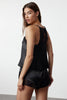 Black Lace Rope Strap Satin Shorts Woven Pajama Set