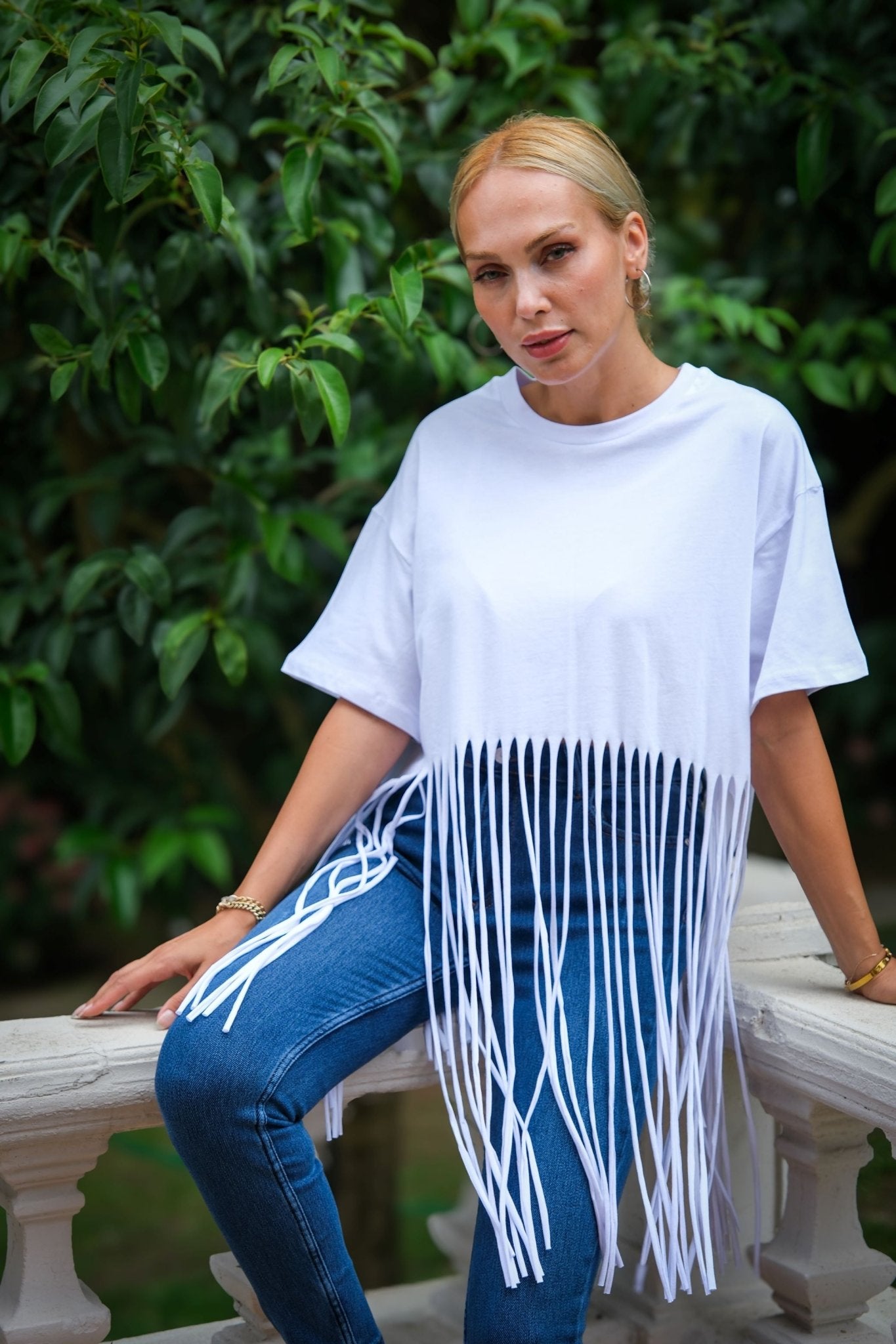 Tassel Crop T-Shirt Crew Neck White | CLOTHES | Lebbse Tassel Crop T-Shirt Crew Neck White | CLOTHES | Lebbse