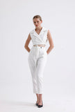 2- بنطلون بدلة حريمي مع سترة برباطات لون أبيض - Tied Vest Suit White
