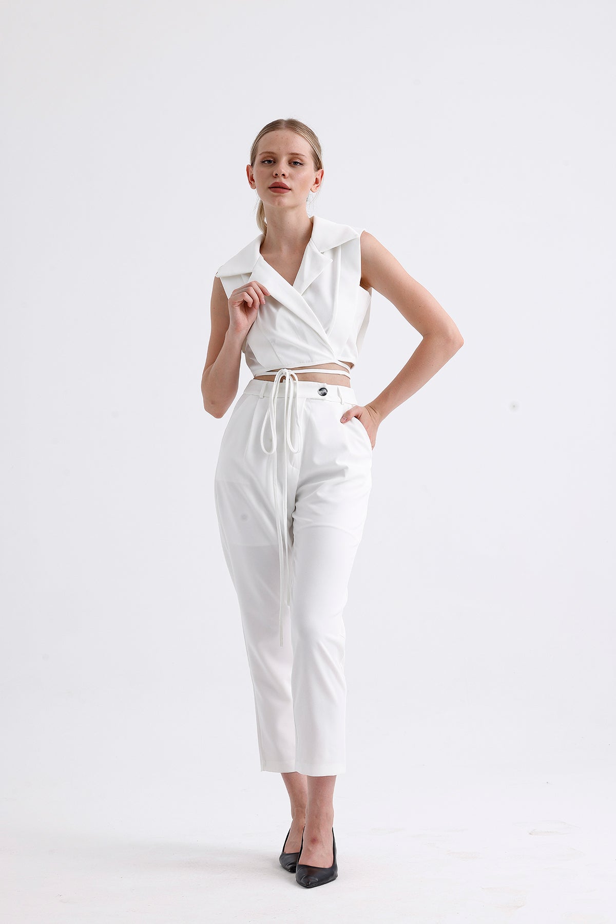 Tied Vest Suit White | CLOTHES | Set | Lebbse Tied Vest Suit White | CLOTHES | Set | Lebbse