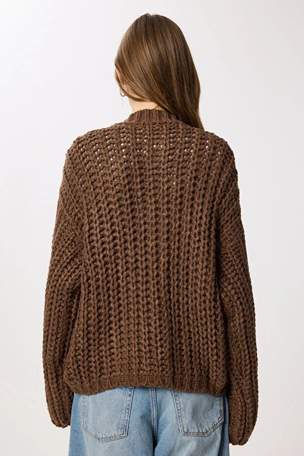 Gold Button-Down Knit Cardigan - BROWN