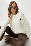 Teddy Bear Embroidered Cable-Knit Sweater
