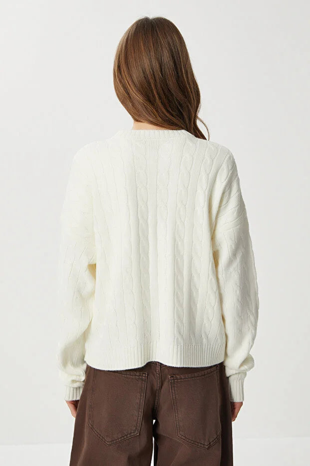 Teddy Bear Embroidered Cable-Knit Sweater