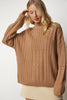 Knitted Motif Stand Collar Sweater BISCUIT
