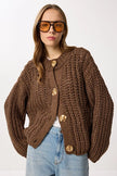 Gold Button-Down Knit Cardigan - BROWN