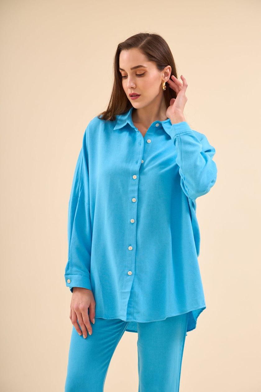 2- بنطلون بدلة حريمي فيروزي - Trousers Shirt Suit Turquoise