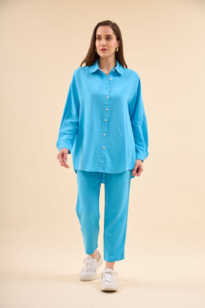 بنطلون بدلة حريمي فيروزي - Trousers Shirt Suit Turquoise