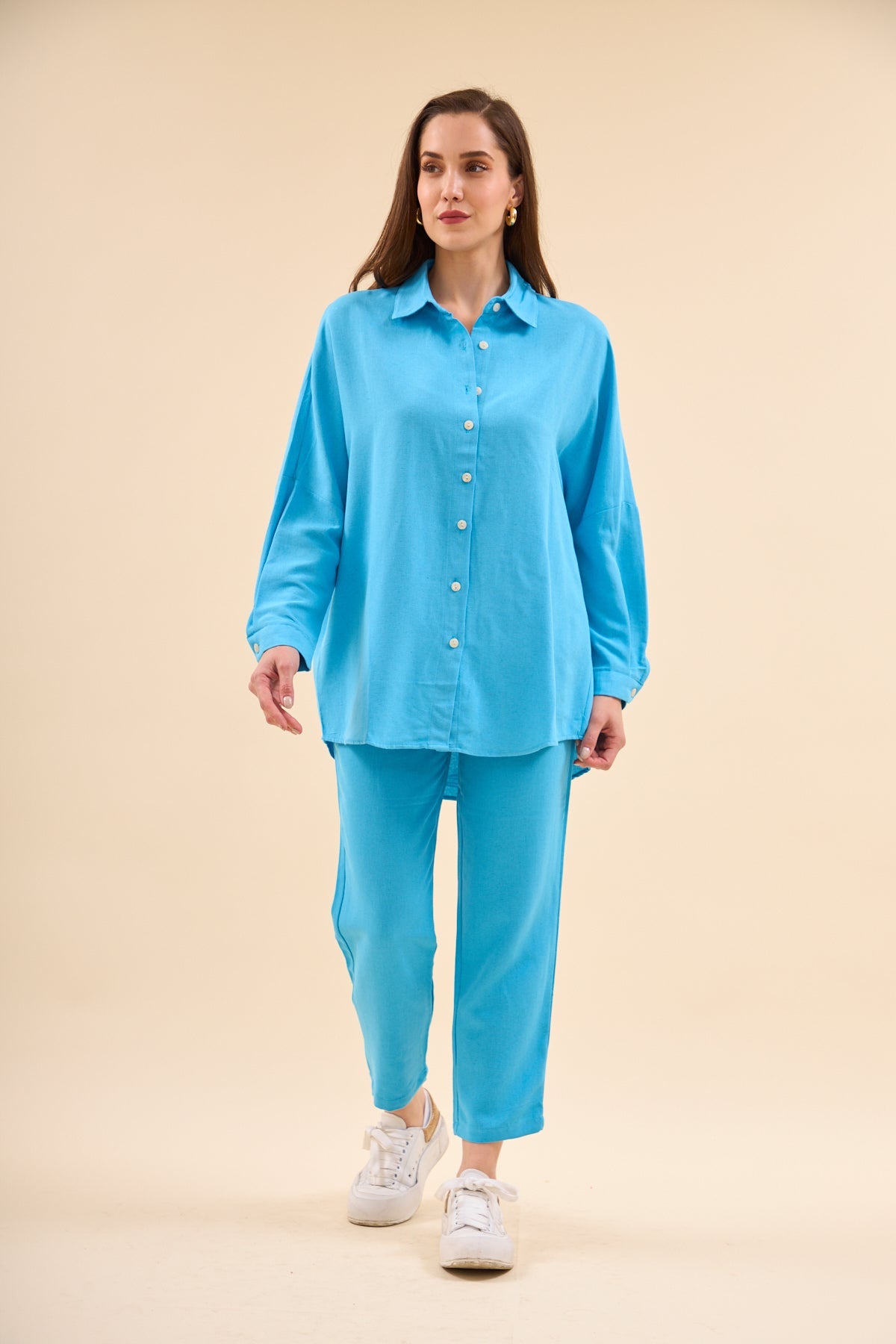 بنطلون بدلة حريمي فيروزي - Trousers Shirt Suit Turquoise