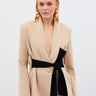 Waist Belted Long Jacket - BEIGE - Lebbse