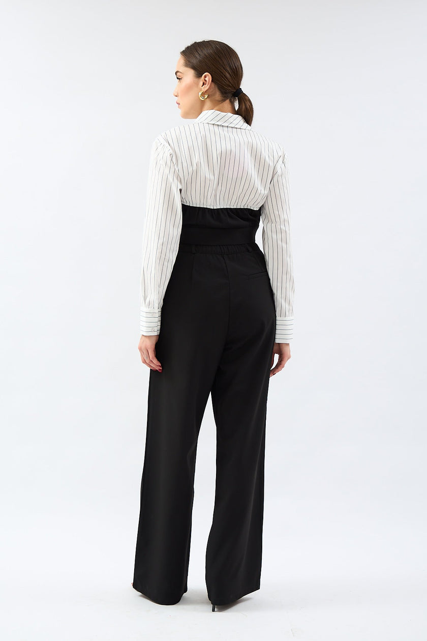 Waist Detailed High Waist Fabric Trousers Black - Lebbse