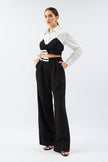 Waist Detailed High Waist Fabric Trousers Black - Lebbse